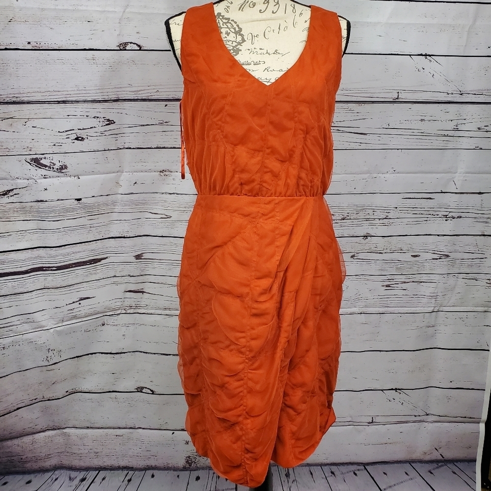 NWT Sachin + Babi for Ankasa Sandra  Saffron Sexy Mesh Overlay Silk Lining Dress